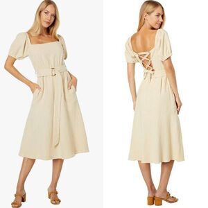 NEW Lost and‎ Wander On Holiday Midi Dress cotton linen blend, color beige ,M